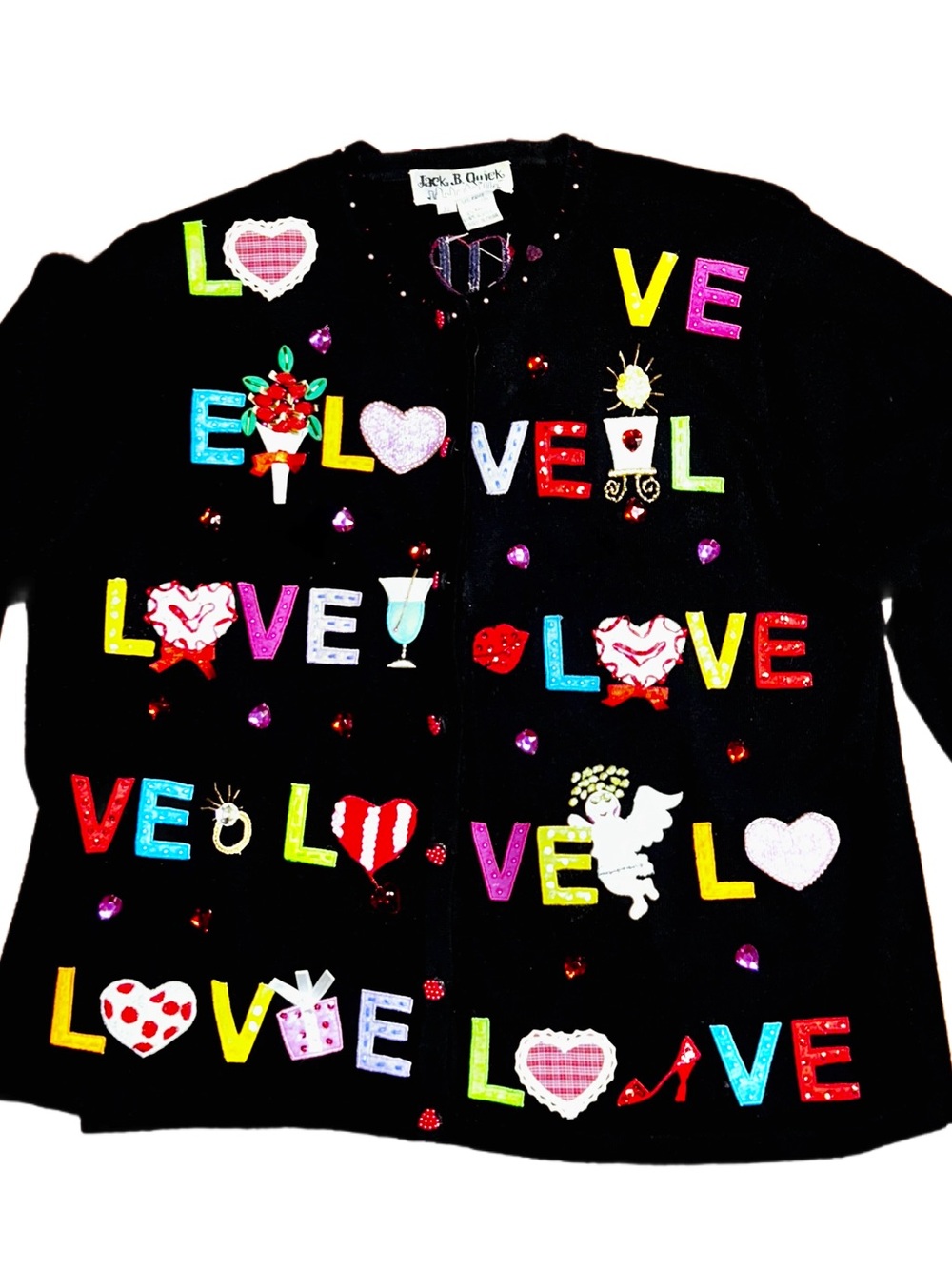 Jack B. Quick ~ X-Large ~ Multi-Colors ~ Valentine ~ Beaded ~ Cardigan Sweater - Picture 3 of 16
